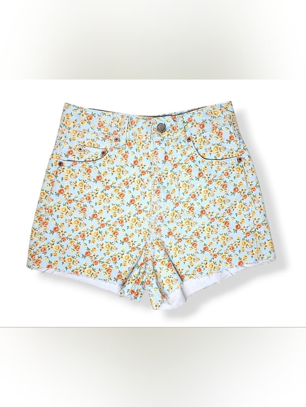 Women's Shorts XS Zara Denim Floral Raw Hem Cutoffs Cotton Mid-rise
